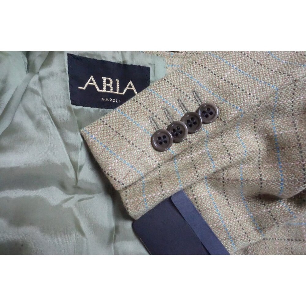 Abla x Attolini Brown Blue Plaid 100% Cashmere Sport Coat 42 New